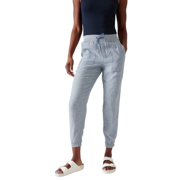 Athleta Chambray Blue Retreat 100% Linen High Waisted Jogger Size 0 - Picture 1 of 8